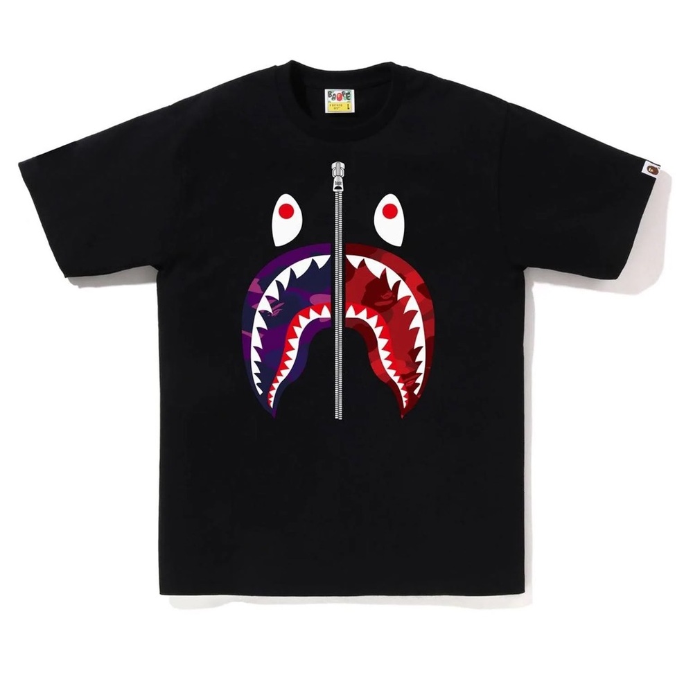 Bape Black Shark Tee - Red and Purple Accents